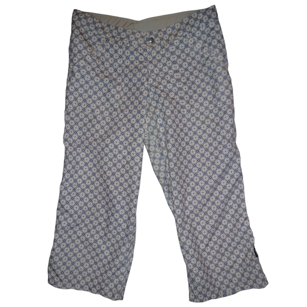 Prana Cropped Hiking Casual Pants Women L Blue Floral Nylon Quick Dry Gorpcore